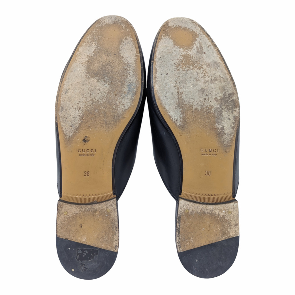 Gucci Princetown Horsebit Black Leather Slipper Round Toe Flat Mules Size 38 - Picture 12 of 13